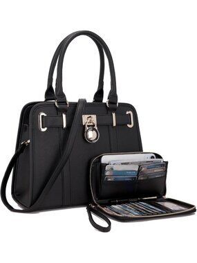 Stylish Structured Satchel Tote Handbag Set for Women with RFID Wallet & Purses